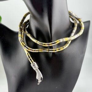 🐍 Silver & Gold Snake Wrap Necklace – Flexible Multi-Way Statement Jewelry